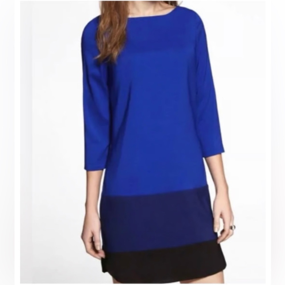 Express Royal Blue and‎ Black 3/4 Sleeve Dress~Sz Medium